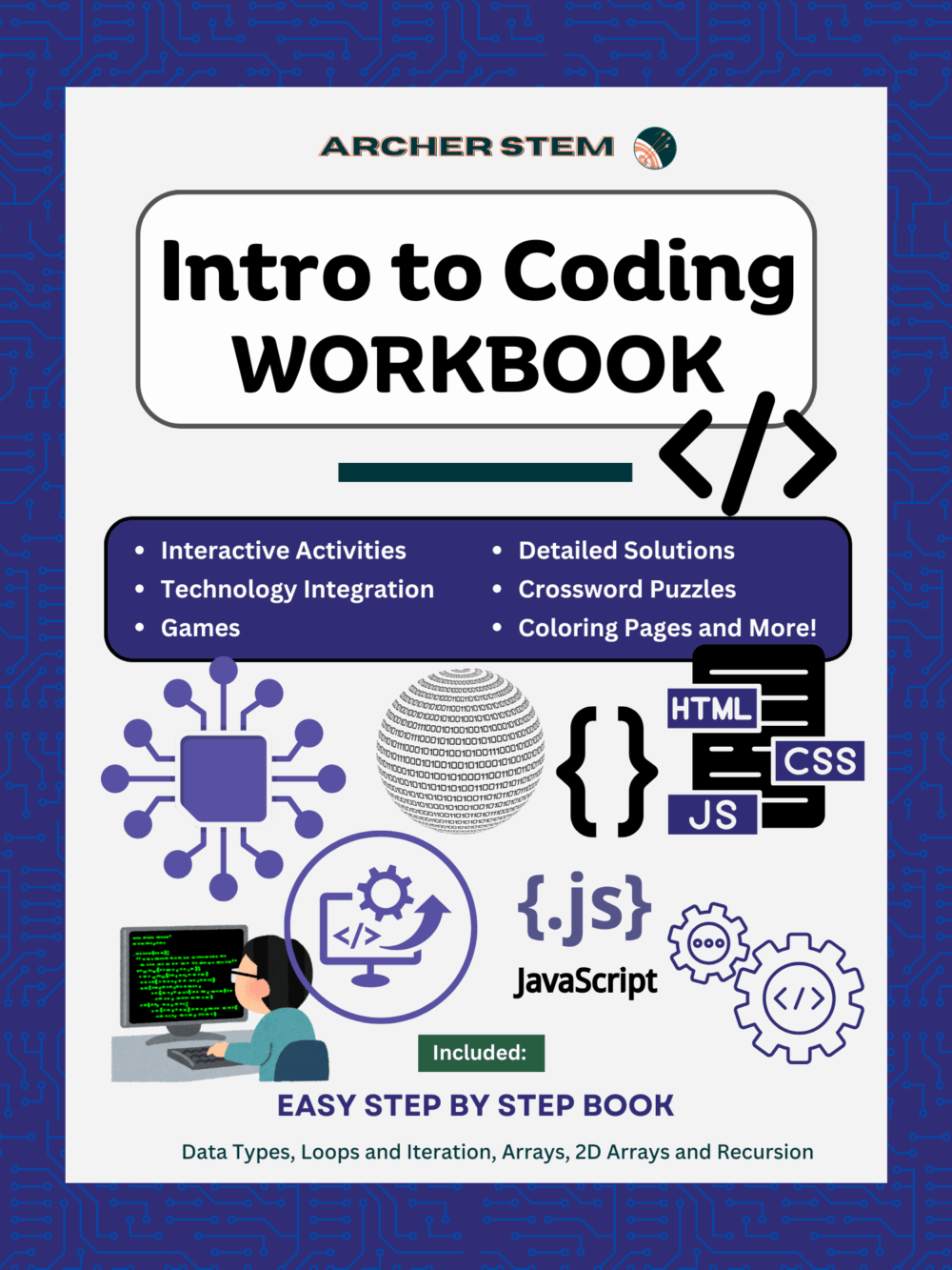 Creative, fun and engaging Coding Activity Workbook Cover page.