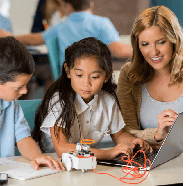 Students engaged in hands-on Project STEM education activity with math and engineering concepts.